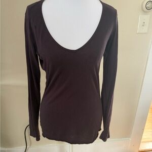 James Perse Deep V-Neck Long Sleeve Top Espresso Brown Size 1